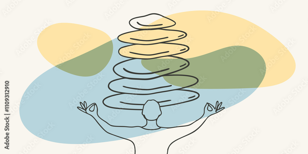 Poster Achieving Balance The person proudly admires a successfully balanced rock sculpture with stones teetering delicately on one another. Their posture is relaxed and centered