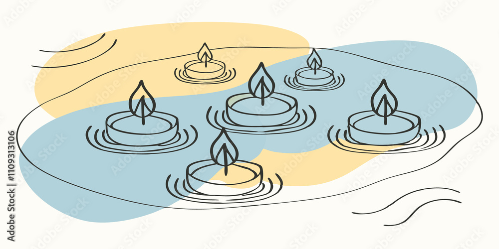 Aufkleber aurora reflection a pondlike pool aglow with multicolored floating candles that mirror the hues of t