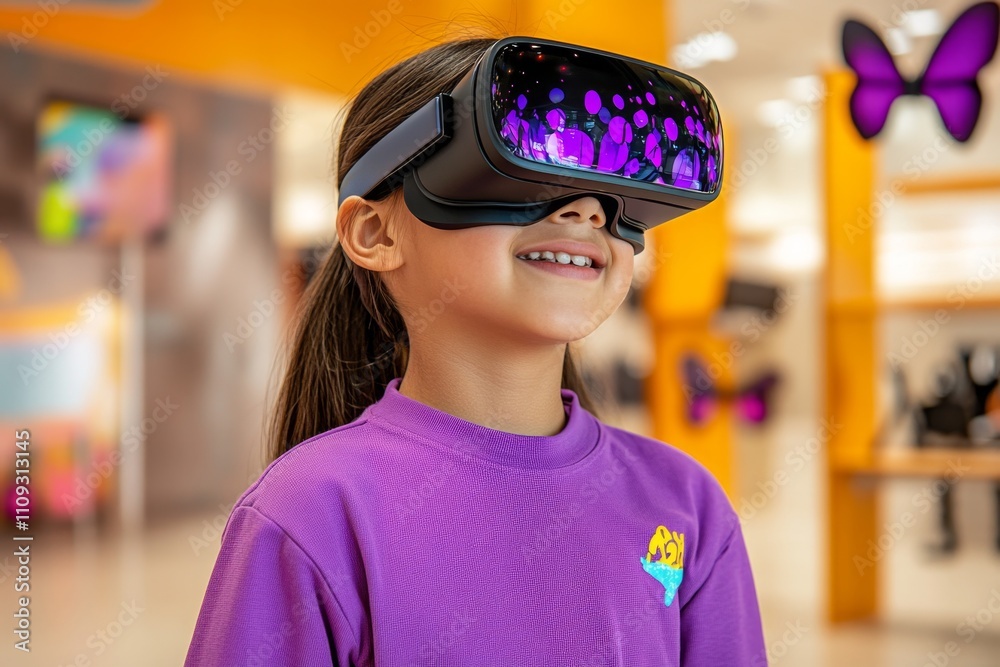 Poster A futuristic classroom with holographic desks, floating displays for lessons, and students interacting with virtual reality devices