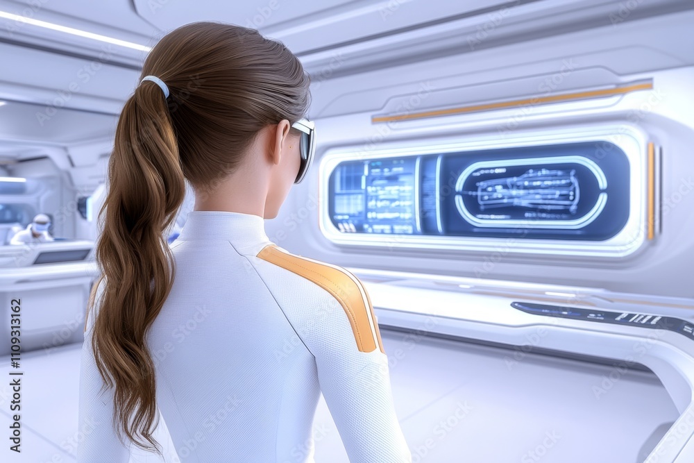 Poster a futuristic classroom with holographic desks, floating displays for lessons, and students interacti