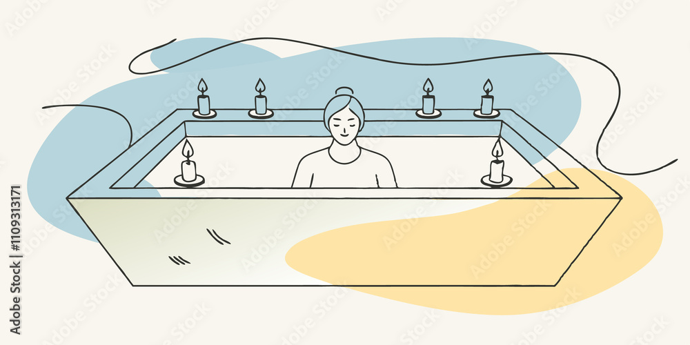 Poster bathing in candlelight a person is seated in a warm bath illuminated by floating candles. the soft l