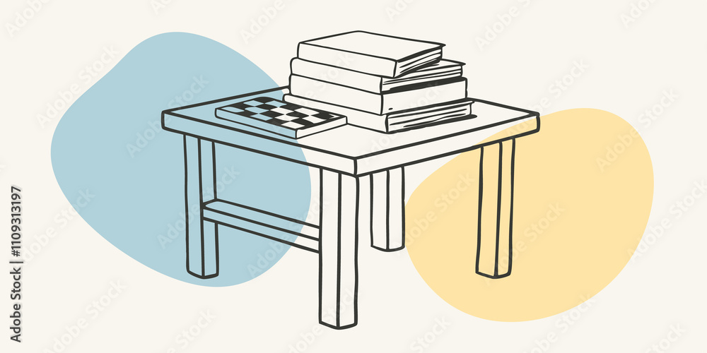 Poster books and board games a small wooden table slightly worn with use is stacked with interesting books 