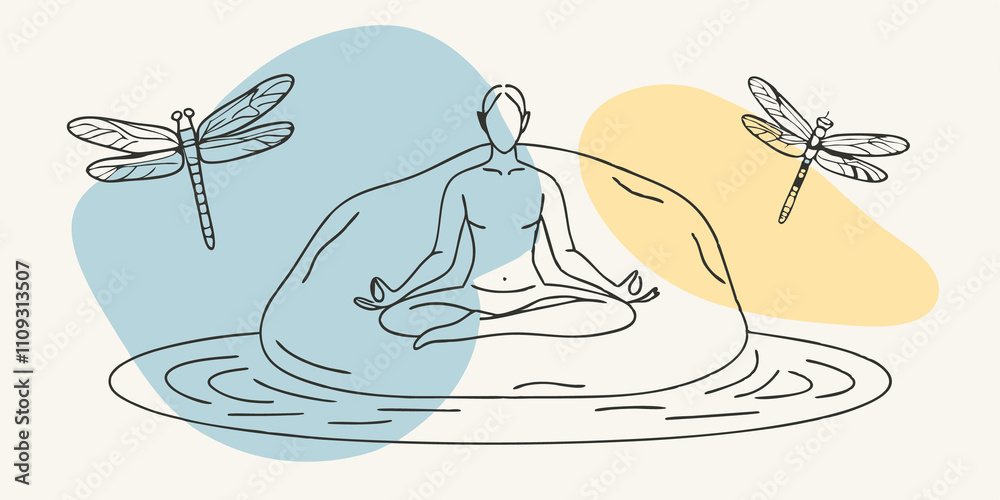 Aufkleber caught in the moment on a smooth boulder a person sits quietly knees bent and hands resting on their