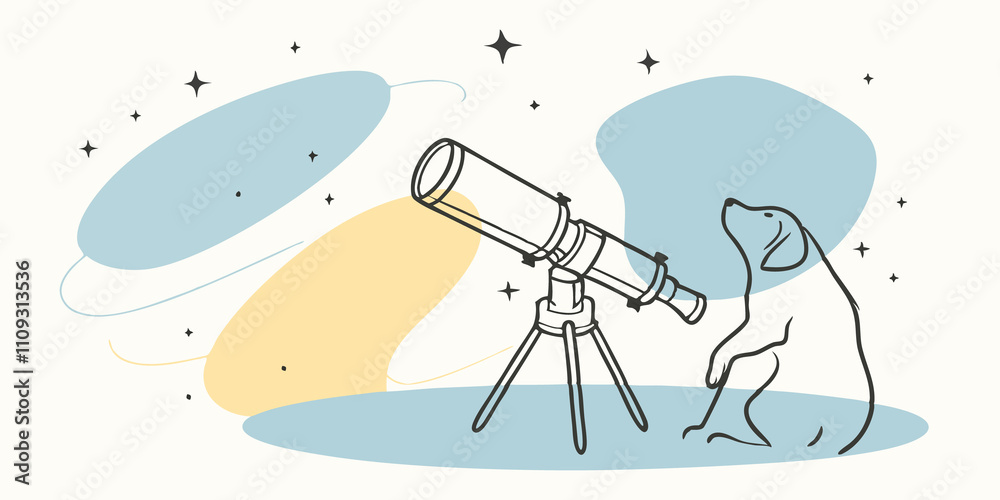 Aufkleber celestial companion a dog sits beside the telescope looking up at the sky with its owner. the stars 