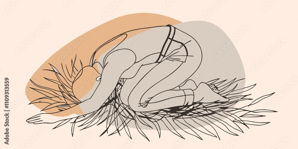 Aufkleber childs pose in a quiet nook of the forest a person kneels on a bed of soft pine needles folding forw