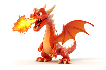 Fototapeta premium A cartoonish red dragon breathing fire, showcasing a playful and imaginative design.