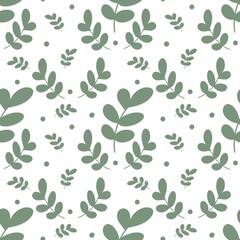 Seamless Pattern with Green Leaf, Spring Botany Easter Digital Paper, white background
