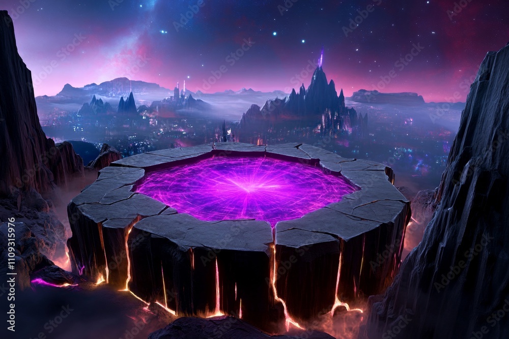 Poster a magical computer with a glowing crystal screen, emitting enchanted runes and vibrant colors into a