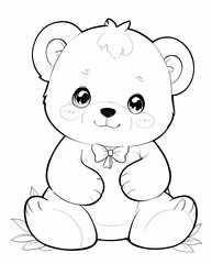 Obraz premium Sweet and Fun Chibi Bear Line Art Coloring Page for Kids with Simple Outlines and Cute Details