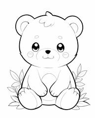 Fototapeta premium Adorable Chibi Bear Line Art for Kids with Playful Eyes, Cute Outlines, and Fun Features