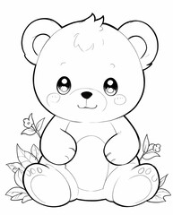 Fototapeta premium Charming Chibi Bear Line Art Coloring Page for Kids with Big Eyes and Playful Features