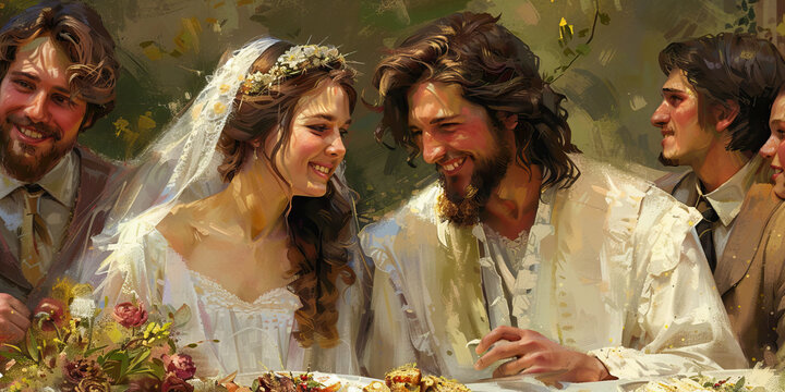 Marriage Supper of the Lamb: The Celebration of the Bride and the Bridegroom - Visualize a scene where the bride of Christ, the church, celebrates with the Lamb, Jesus Christ, in a joyous wedding