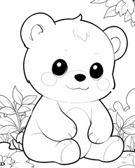 Obraz premium Fun and Sweet Chibi Bear Line Art Page for Kids Featuring Playful Features and Easy-to-Follow Lines