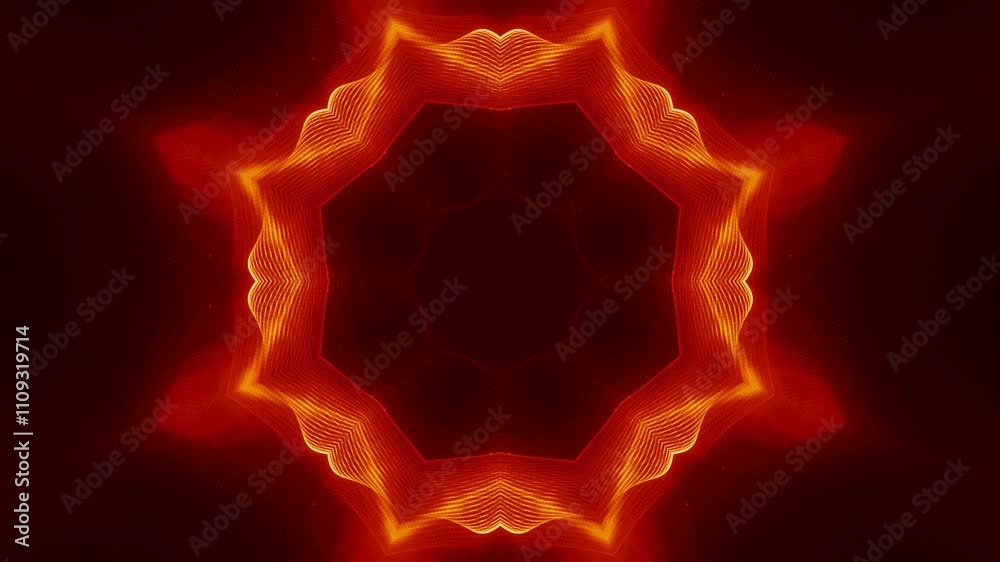 Poster fluid psychedelic motion graphic. fire color kaleidoscope effect. seamless 4k loop