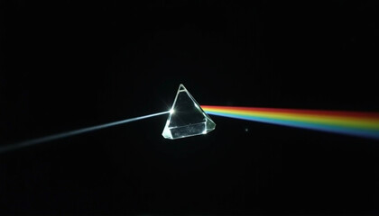 Triangular prism separates white light into rainbow colors.