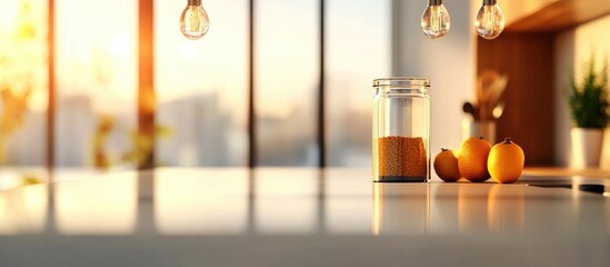 Contemporary kitchen interior featuring sleek furniture with a blurred perspective ideal for design inspiration