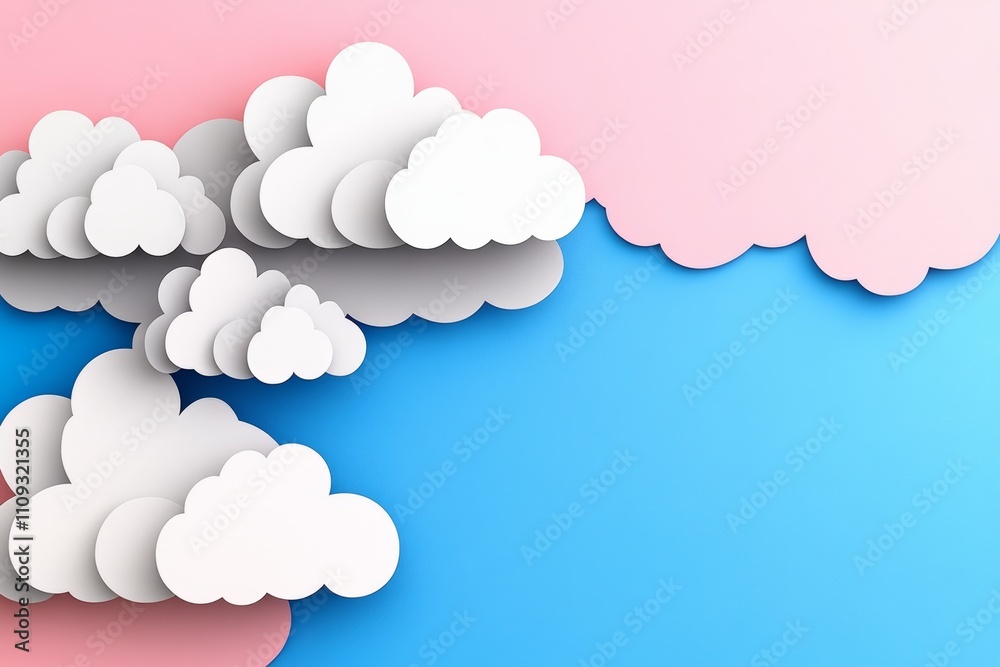 Leinwandbilder a simple design of layered white and gray clouds in clean geometric shapes, set against a soft gradi