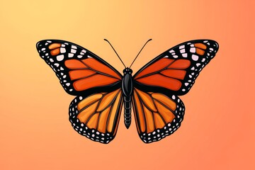Obraz premium A single black outline of a butterfly, with soft gradient shading, placed on a minimalist background