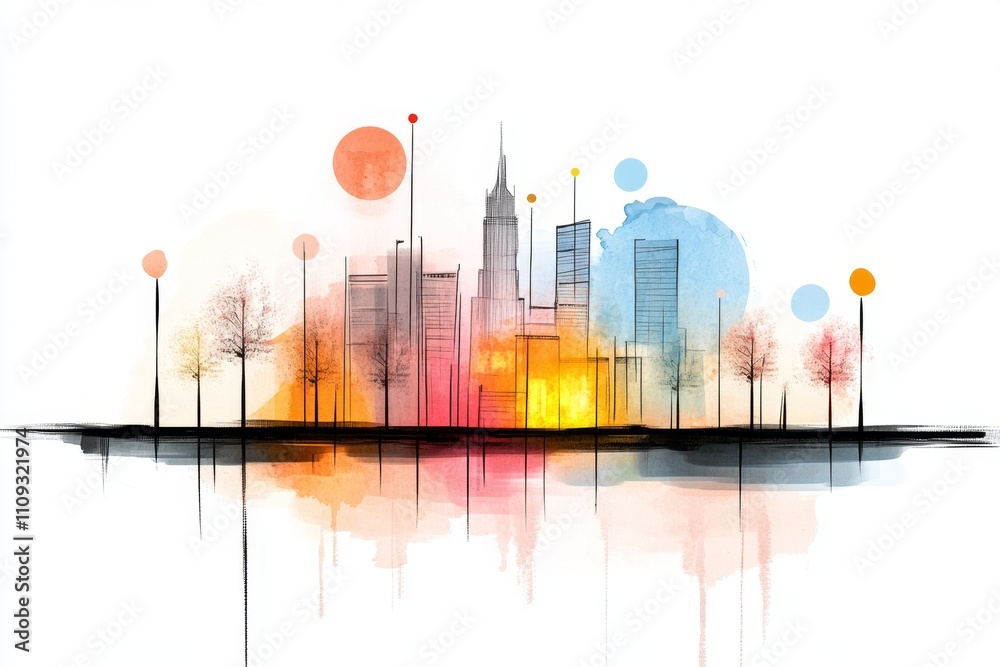 Poster a soft watercolor painting of a glowing computer screen, with delicate brushstrokes blending vibrant