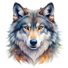 watercolor wolf illustration from a low angle perspective with transparent background