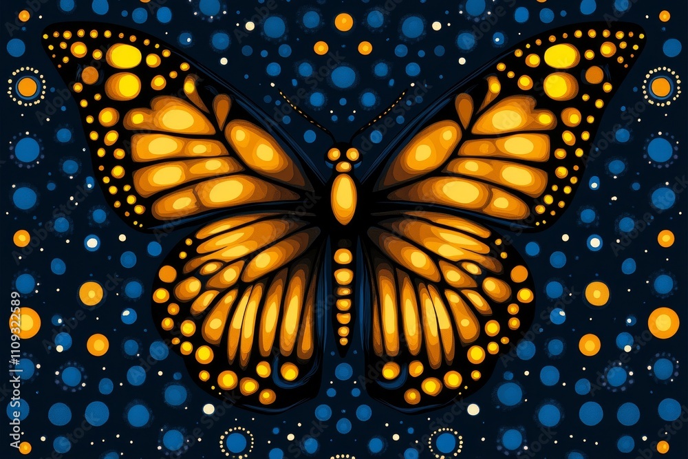Poster A stylized butterfly design composed of simple dots and lines, creating an elegant, abstract pattern