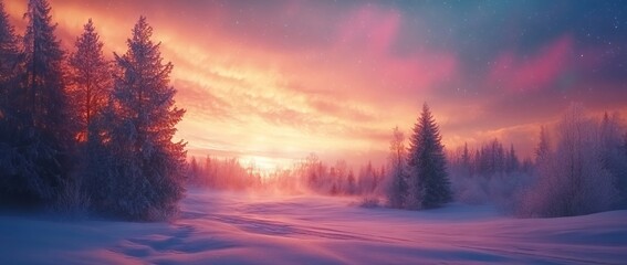 Obraz premium Stunning Northern Lights Over a Winter Forest. AI generated illustration