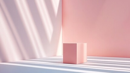 Obraz premium A minimalistic composition featuring a pink cube against soft, pastel walls