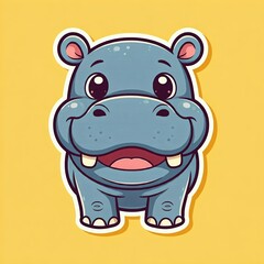 Fototapeta premium chibi hippo character with a wide smile and big round eyes, looking adorable in a bright sticker style. 