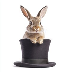 Magic rabbit with top hat isolated on white background