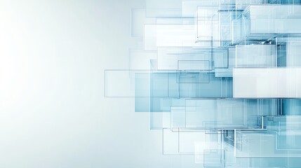 Fototapeta premium A modern abstract background featuring translucent geometric shapes and layers in shades of blue, ideal for technology, design, and digital concept themes.