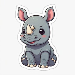 Fototapeta premium Cute chibi rhinoceros calf with a small horn and a big, friendly smile, designed in sticker style. 