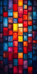 An abstract arrangement of colorful blocks in red, orange, and blue hues, creating a vibrant and dynamic visual composition that adds warmth and energy to any space.