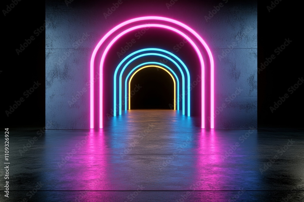 Aufkleber digital data center featuring rows of glowing neon server stacks, blending pink and blue light into 