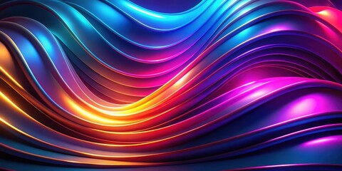 Obraz premium Abstract neon background with fantastic curvy shape, layers, and folds , render, ultraviolet, modern, wallpaper
