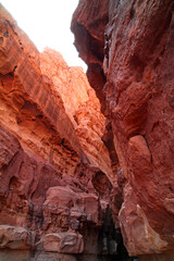 Narrow chasm eroded by water, Wadi Rum Jordan
