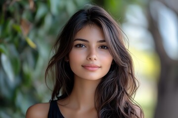 Fototapeta premium Asian Girl Outdoor Portrait Sunshine, Natural Hair, Gentle Smile