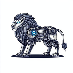 futuristic robotic lion showcasing advanced technology and design in sleek style. This unique creation blends nature and innovation seamlessly, captivating imagination