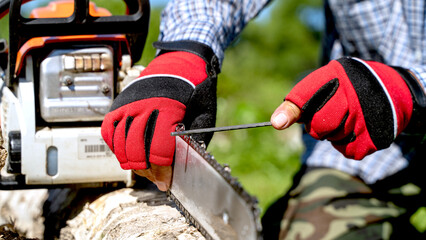 Maste on sharpening chains sharpens cap on a chainsaw