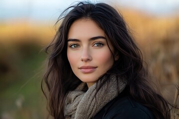 Fototapeta premium Autumnal Glow Close Up of Beautiful Woman with Healthy Skin