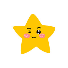 kawaii cute character star emoticon isolated on white background
