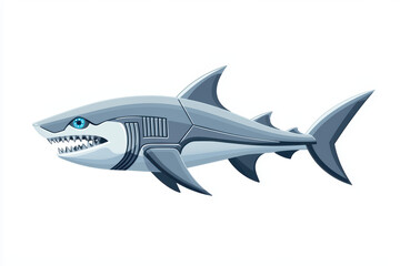 Obraz premium sleek, futuristic shark design with metallic features and sharp teeth, showcasing blend of technology and marine life
