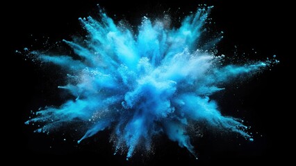 Fototapeta premium Blue powder explosion isolated on black background, blue, powder, explosion, isolated, black, background, vibrant, colorful, dynamic
