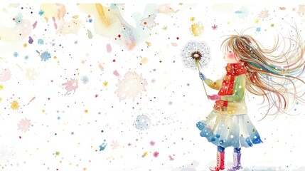 Obraz premium A cute little girl blowing on the dandelion flower