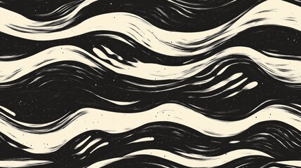 Fototapeta premium Seamless black scribble pattern in a wave design ideal for textiles and home decor tribal ikat doodle