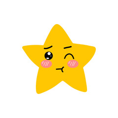 kawaii cute character star emoticon isolated on white background