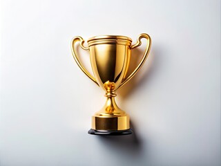 Gold Trophy Cup, First Place Winner, Flat Lay, White Background, Victory, Success, Competition, Award, Champion