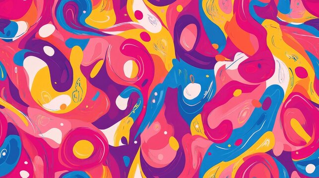 Seamless abstract retro multicolored pattern featuring whimsical elements perfect for textile design and creative projects