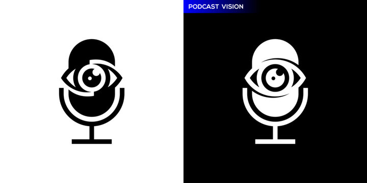 Vision podcast logo. Eyes, chat, camera. Icon symbol design template EPS 10.