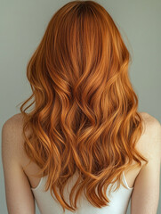 Fototapeta premium Beautiful wavy red hair woman. Back of girl with Healthy hair.
