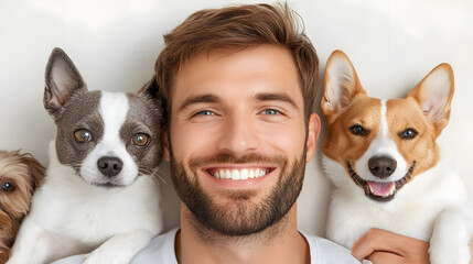 Group of volunteers caring for shelter pets, spreading spay day awareness, 3D rendering